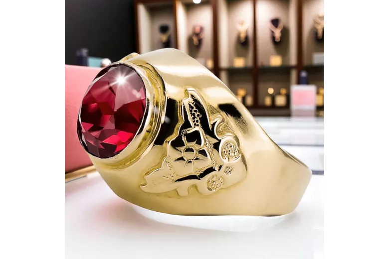 14k żółte złoto Rubin Pierścionek Klasyczny Vintage vrc078y